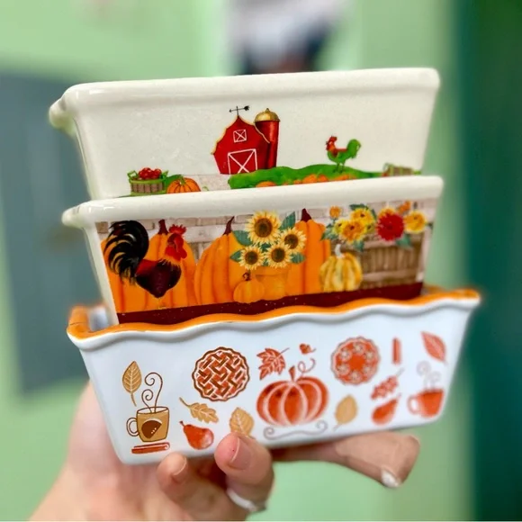 Pumpkin Farmhouse Fall Cottagecore Mini Baking Loaf Pans Set of 3 Bakeware - Picture 4 of 10